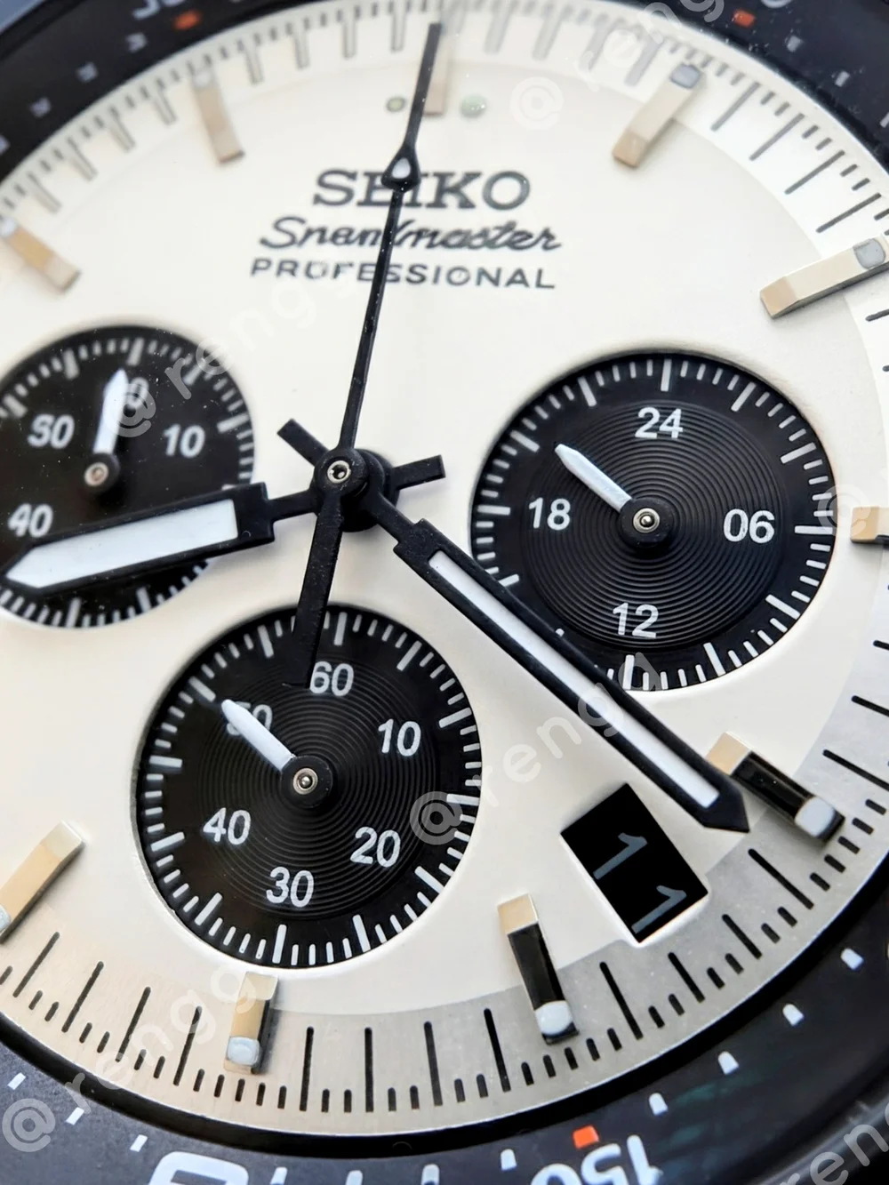 45mm Seiko Men's White Dial Panda Chronograph Mod Watch Compass Inner Ring